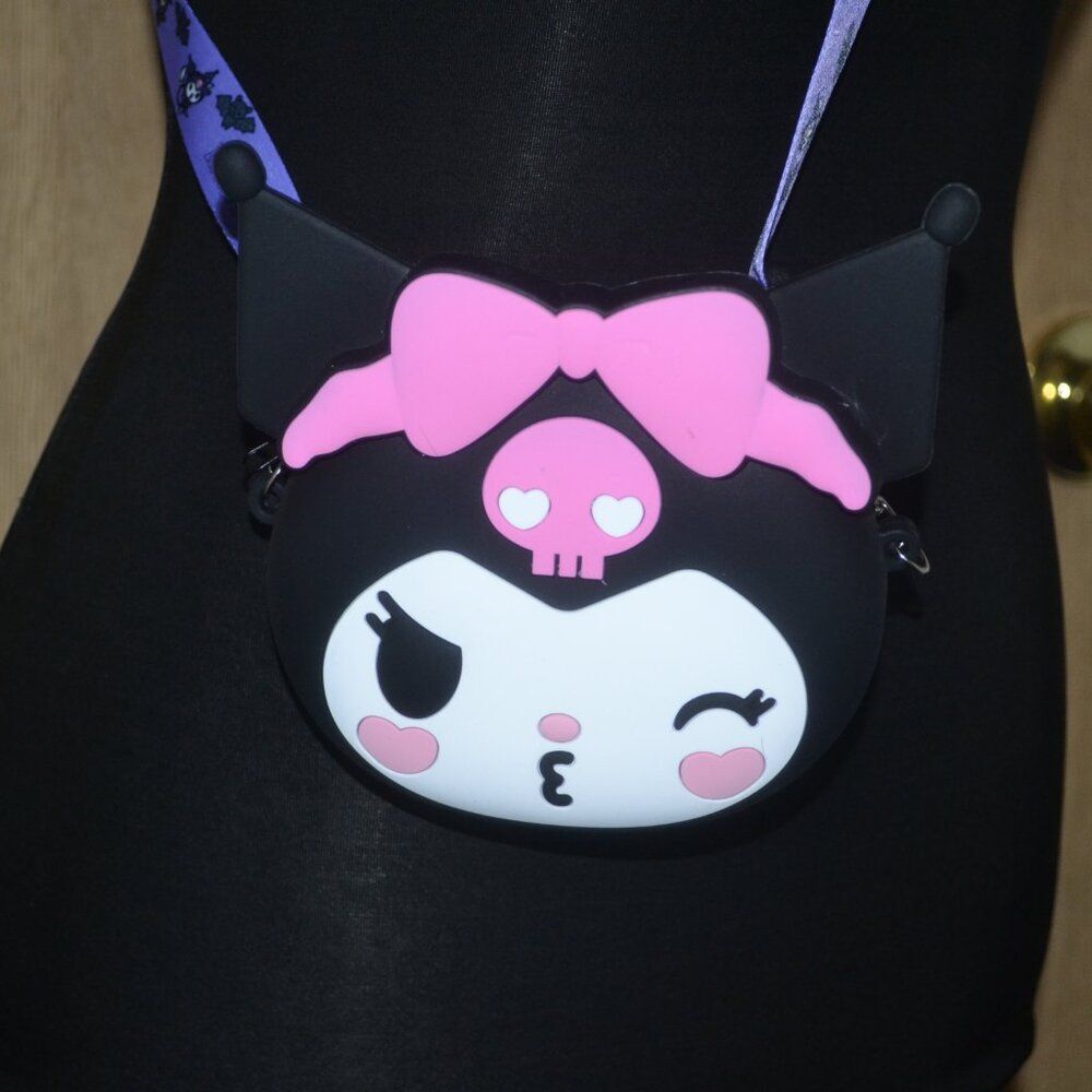 Kuromi Kawaii Kissy Face Mini Black Crossbody Bag Valentines Gift Idea Bundle - Picture 11 of 12